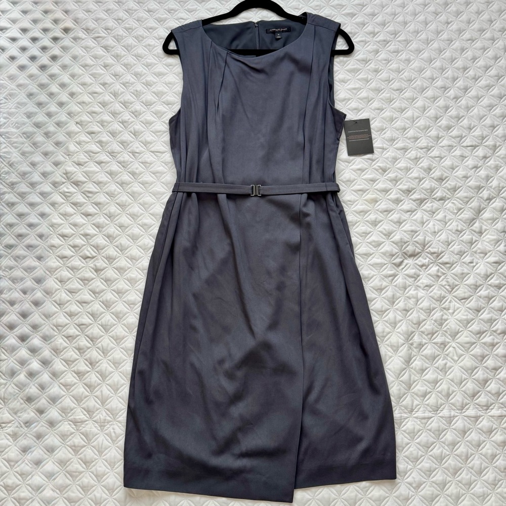 NWT Classiques Entier Atelier Belted Waist Sleeveless Gray Wrap Hem Dress Sz 16